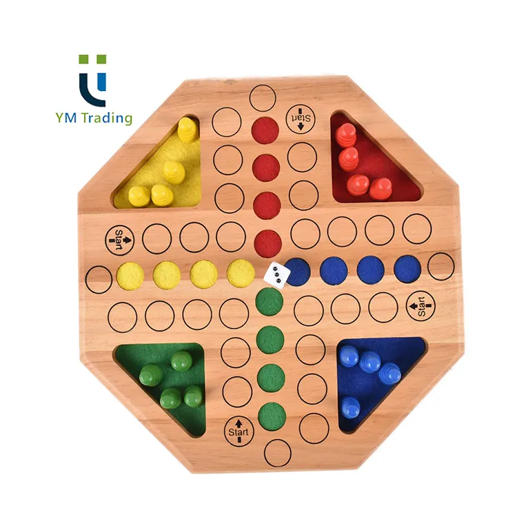 YUMING Wooden Parcheesi Top Ludo Game Polygon Board Game Educational Good Gift
