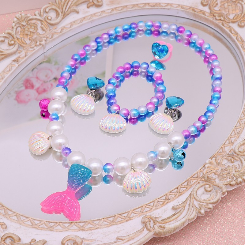Set da 5 pezzi: collana viola - coda di pesce blu