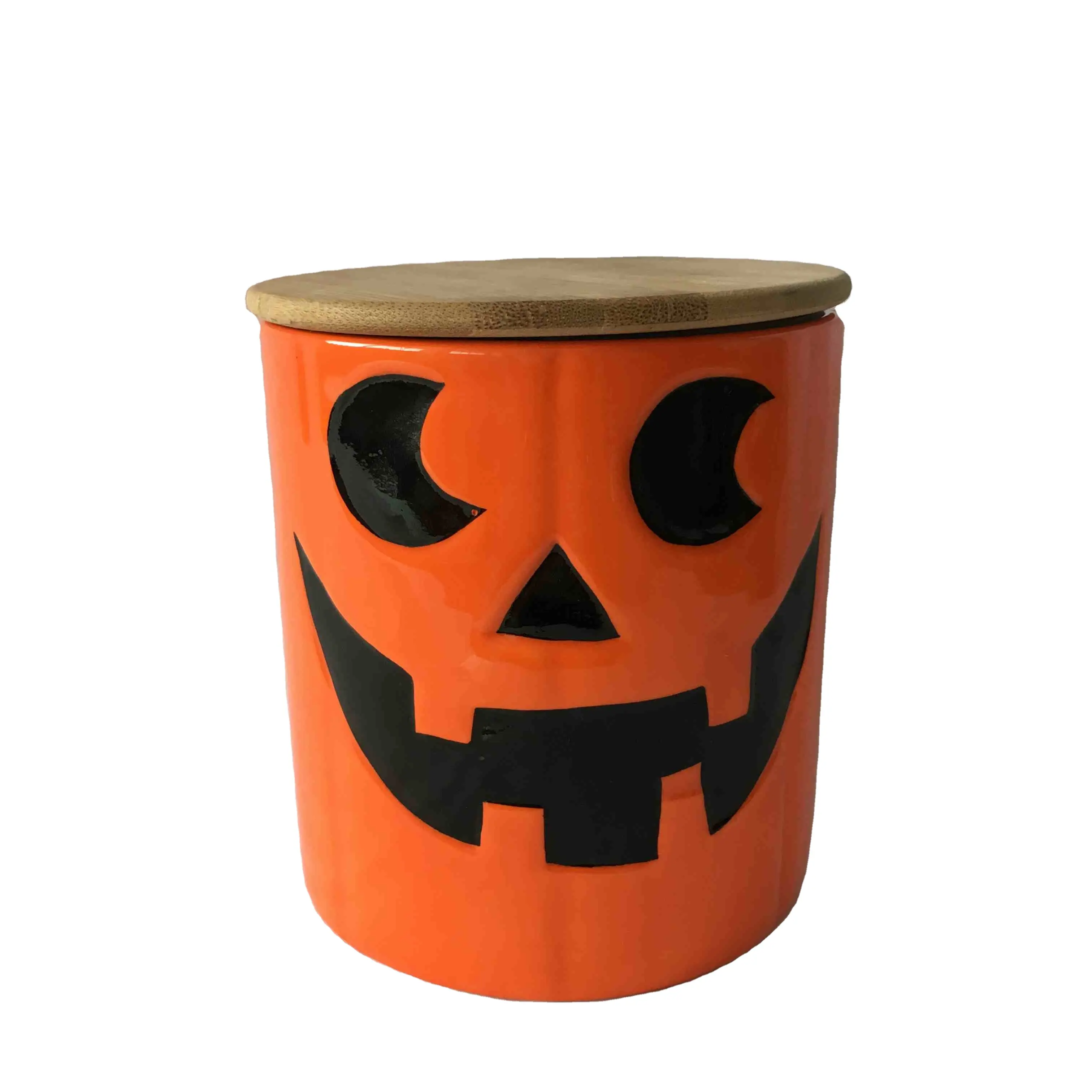 Jack O 'đèn lồng bí ngô gốm Canister, bí ngô, cam, mới, Halloween Cookie Jar với nắp tre quà tặng & thủ công mỹ nghệ