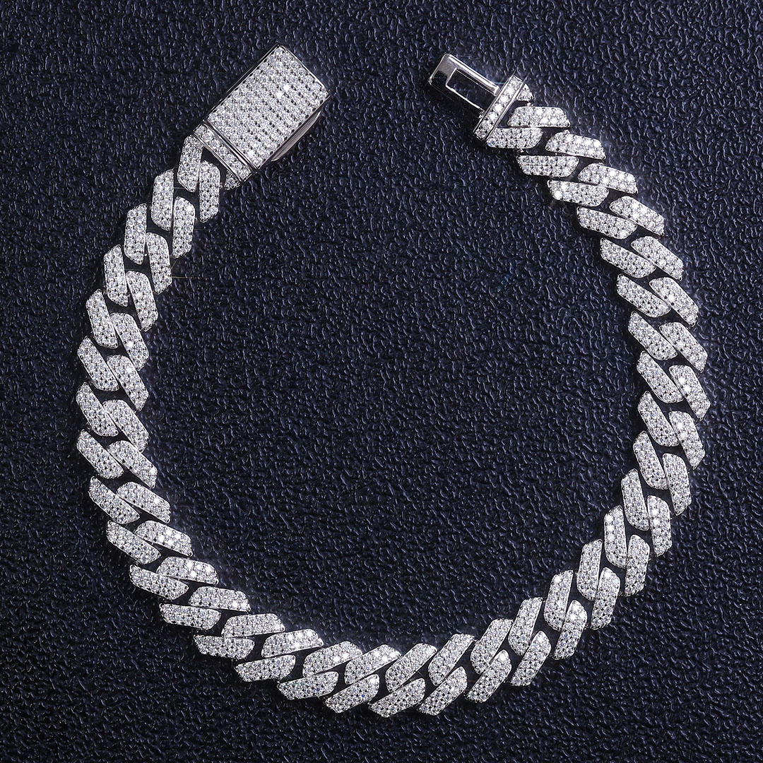 10mm wide 925 silver moissanite cuban chain