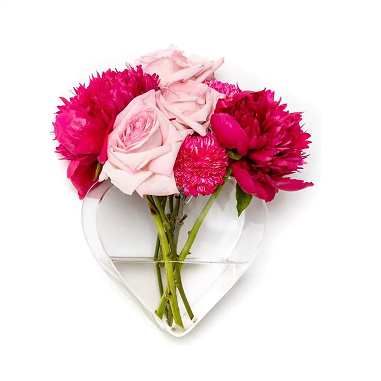 Valentinstag Herzförmige Acryl vase Home Decor Kunststoff Blumenvase Dekorative Blumen Pflanzer Künstliche Blumen Vasen