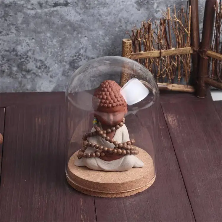 Custom mini terrarium glass dome with wooden cork base for hdisplay decoration