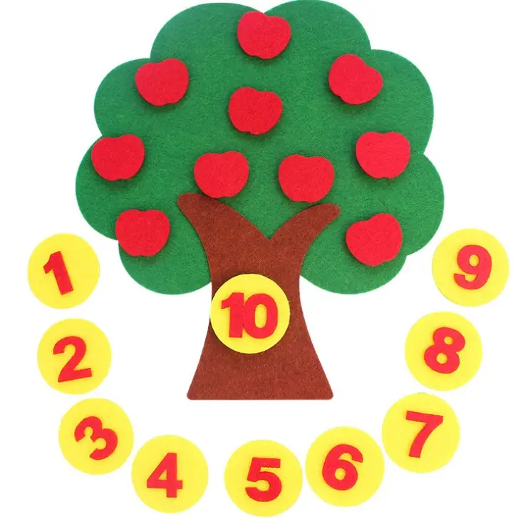 ज्ञान गैर बुना 1-10 संख्या बालवाड़ी गणित जोन खिलौने महसूस किया बोर्ड झुकाव शिक्षा खिलौने सेब के पेड़ महसूस किया