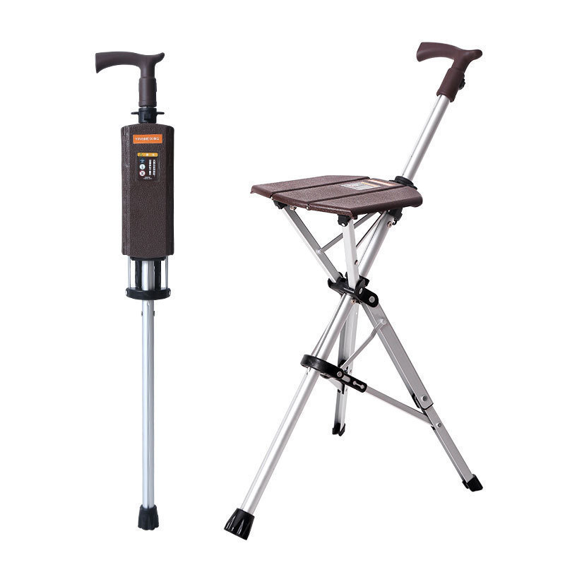 Dépliez manuellement le tabouret canne en alliage d'aluminium marron en un seul clic.