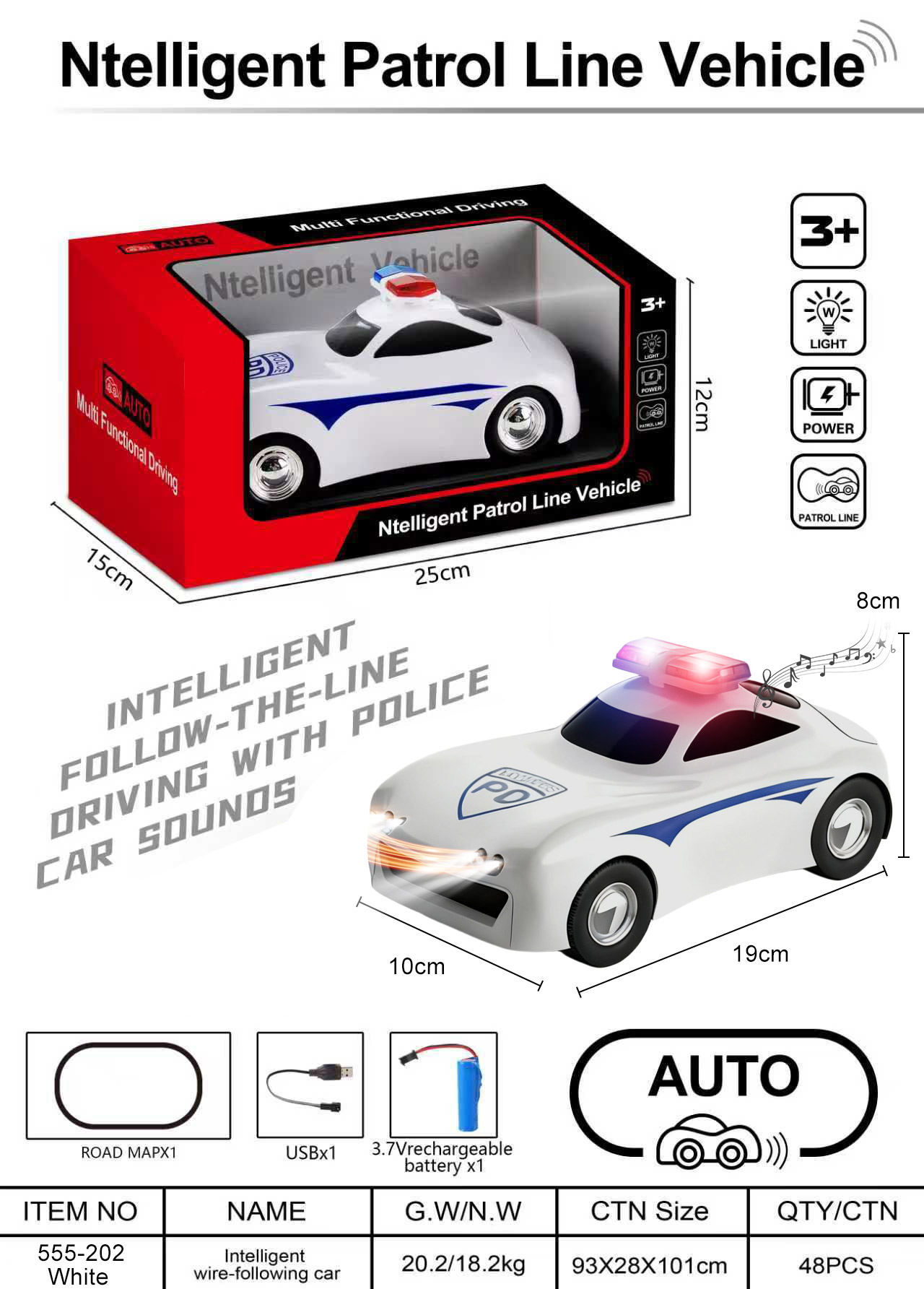 555-202 Blanc (Lumières + Alarme) - Version Rechargeable - Boîte Fenêtre