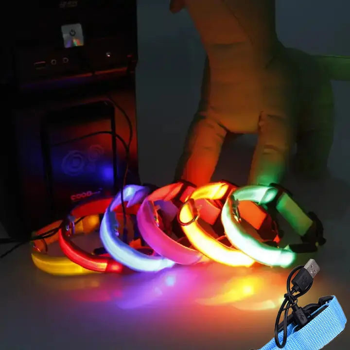 USB kablosu Glow gece Pet köpek kedi yavru güvenli aydınlık yanıp sönen kolye ayarlanabilir Led işıkları Polyester köpek evcil yaka
