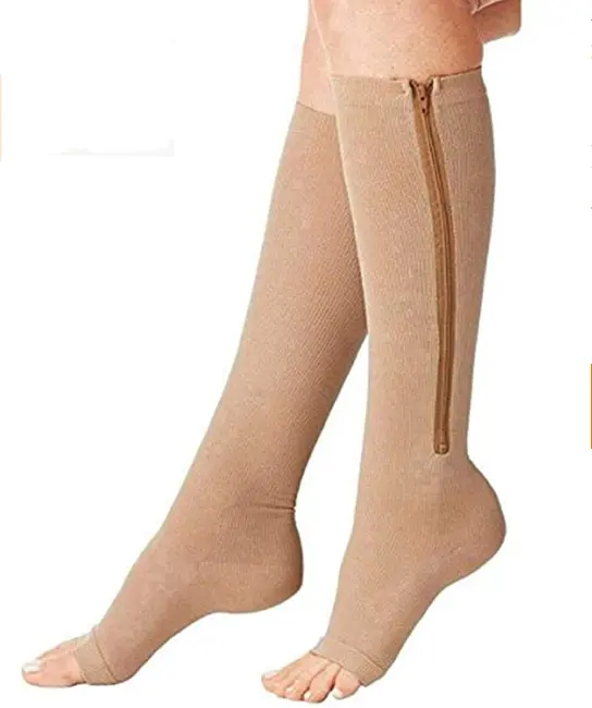 Cheap Price Calf Sleeve Ankle Socks Zipper Socks Beige Black Compression Stockings for Treatment of Varicose Veins and E