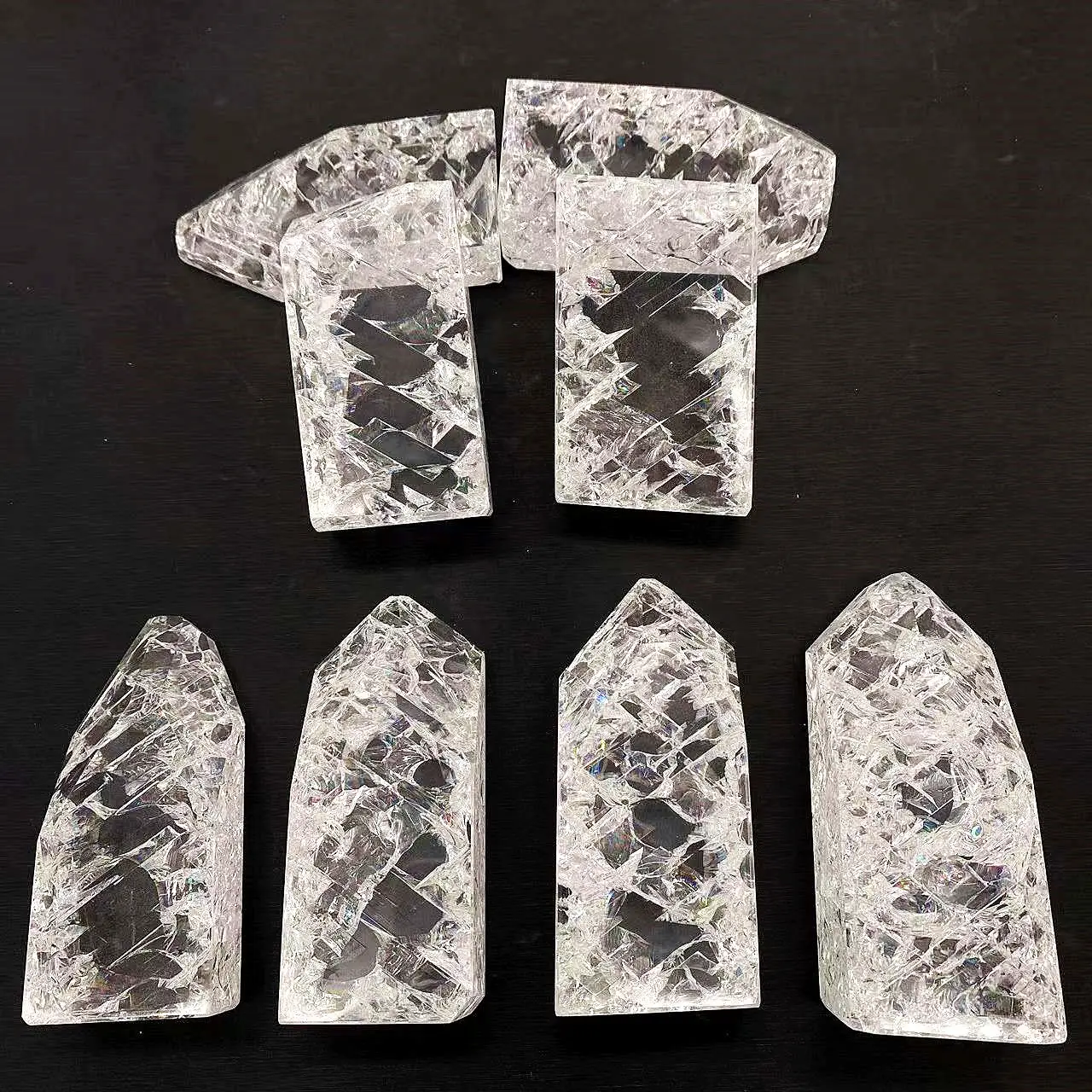 Cubos de cuarzo de hielo y fuego de piedra de soporte libre de cuarzo transparente de punto de cristal natural para decorar