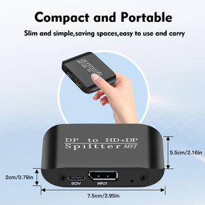 DP DisplayPort 4K60hz/1080P60hz至HDMI + DP笔记本电脑分离器MST/SST两屏显示一输入二输出支持3D/HDR