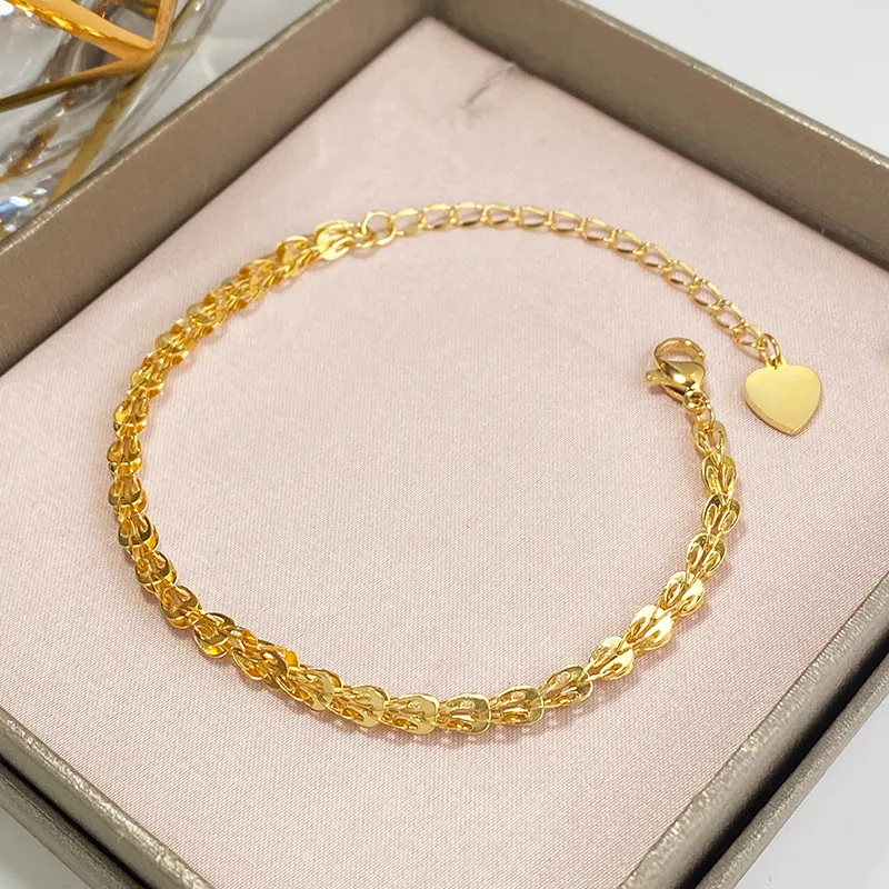 Bracciale a forma di ventaglio in acciaio al titanio in oro 18 carati moda femminile coreana tendenza semplice personalità temperamento braccialetto cuore pesca