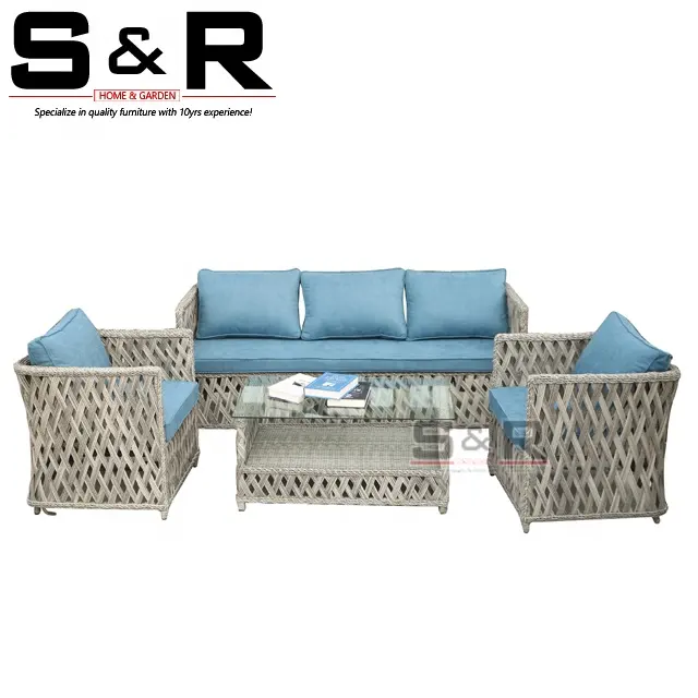 Nieuwe Klassieke Comfort Tuin Stijl Outdoor Tuinmeubelen Set Rotan Sofa Met Tafel