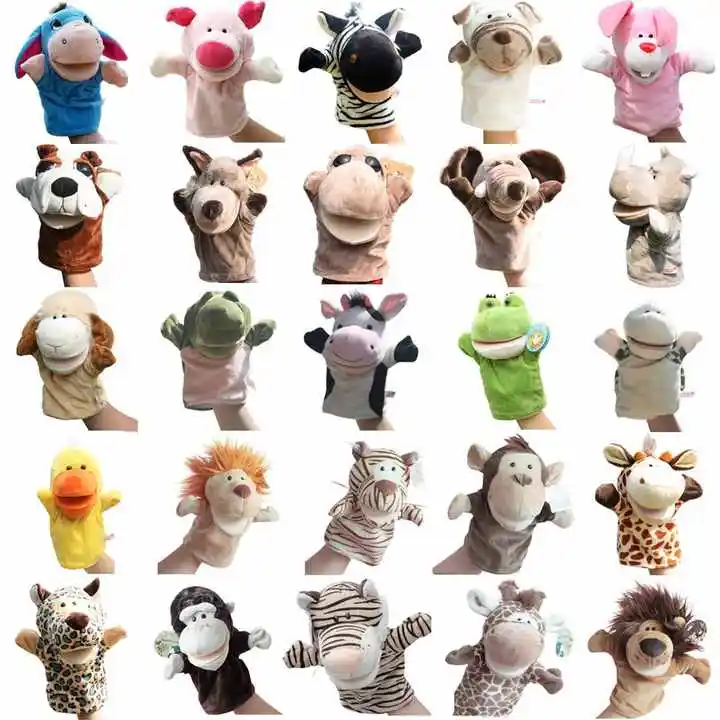 Muñeco de peluche suave, muñeco de peluche de animales, juguetes educativos para bebés, León, elefante, mono, jirafa, Tigre, conejito, marioneta de dedo de mano Kawaii