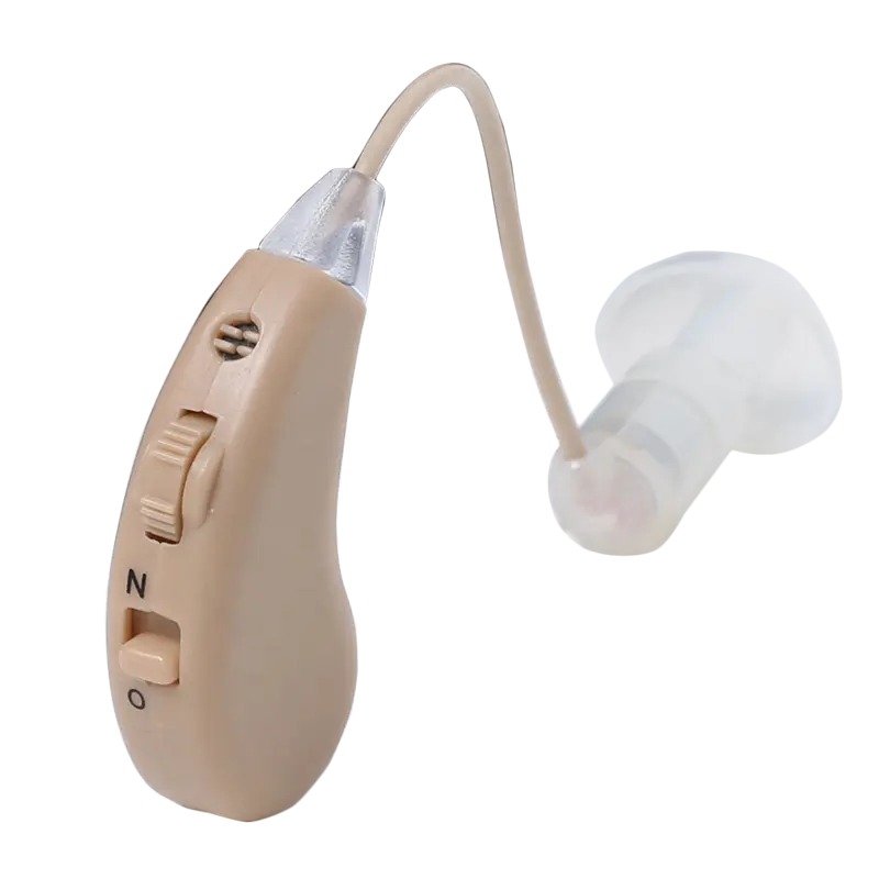 Pemasok alat bantu dengar bersertifikasi 510K, alat bantu dengar BTE Mini isi ulang untuk Tuli