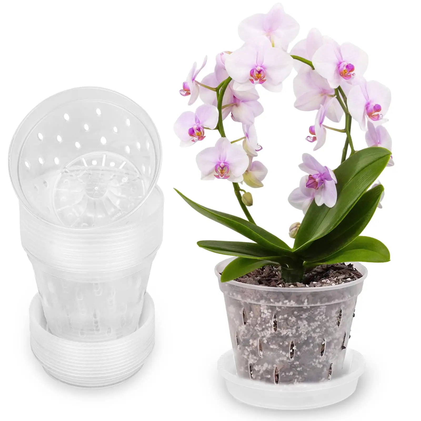 Orchideeënpotten Met Gaten En Schotels Doorzichtige Potten Verpotten Plastic Plant Voor Binnenbloemenplanten Tuinpotten