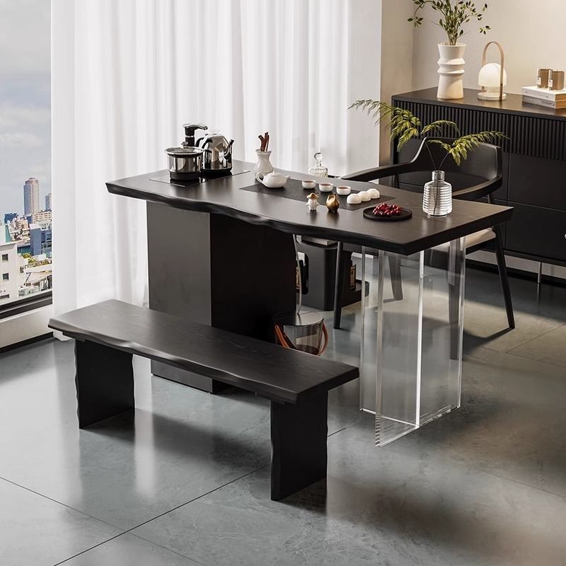 Table à thé intégrée noire de 1,0 m, banc de 1,0 m (1 personne)