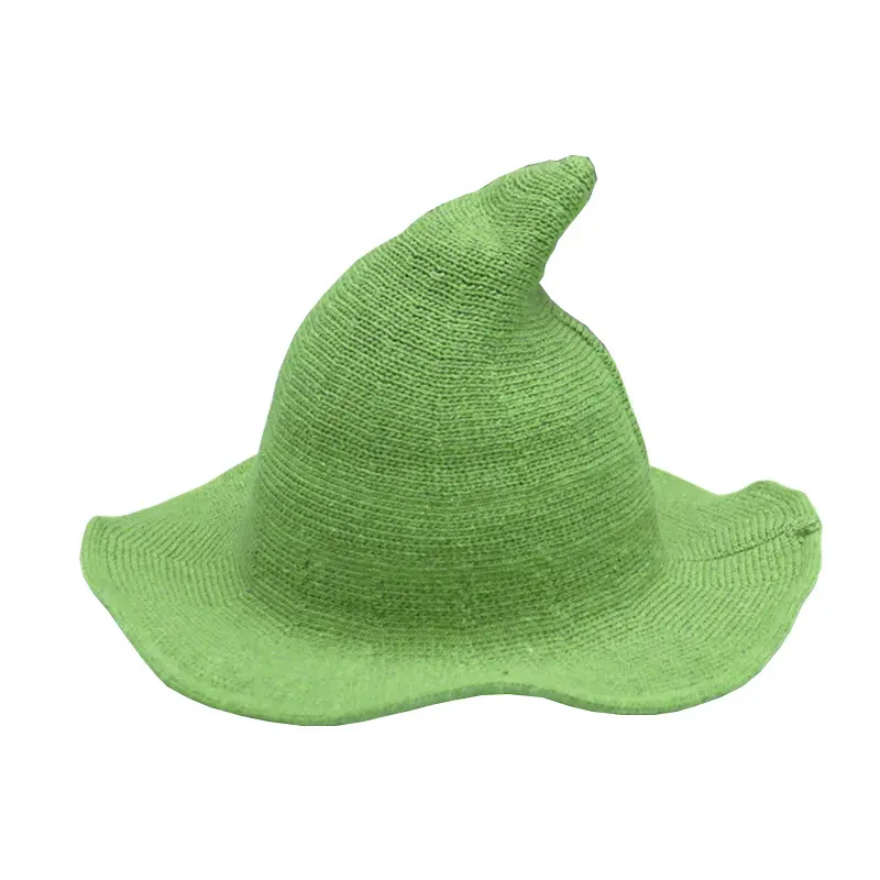 Disfraz de Halloween para niños, gorra puntiaguda para fiesta de carnaval, ala de punto púrpura, sombrero de brujo