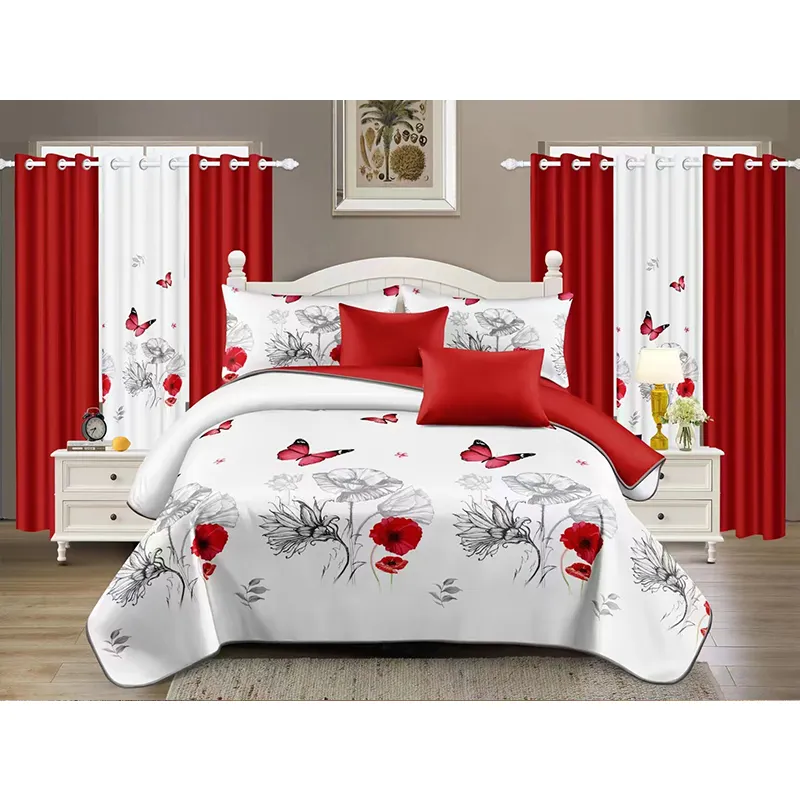 Nuovi Set di biancheria da letto di Design con tende abbinate Set di copriletto per biancheria da letto da 12 pezzi Set di biancheria da letto per tende