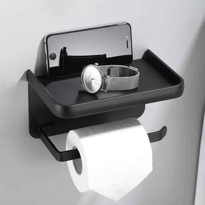 Inteligente Multifuncional Decorativo À Prova D' Água Metal Auto Adesivo Prateleira De Tecido De Armazenamento Toilet Paper Holder