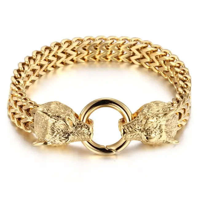 Punk cuban bracelet titanium men bracelets craft wolf men bracelet gold plated