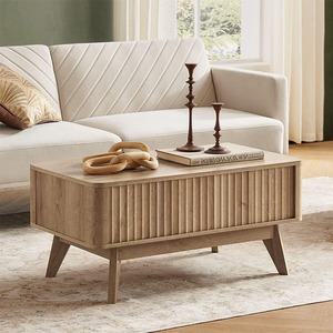 Mesa de centro multifuncional moderna, mesa de centro de elevación de acento de mediados de siglo de madera con panel de puertas de forma de onda - Product Image 3