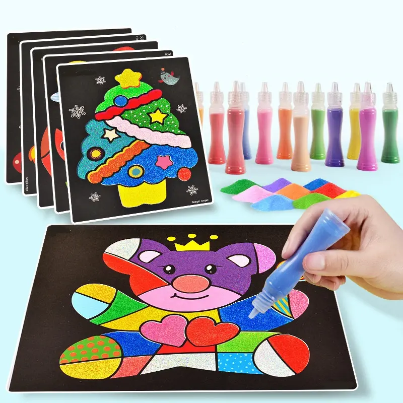 絵を描くおもちゃ子供砂絵再利用可能なスクラッチステッカーカード塗り絵絵