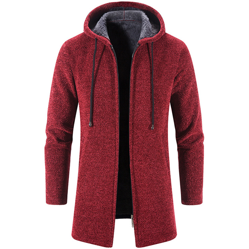 Cardigan giacca in peluche con cappuccio rosso