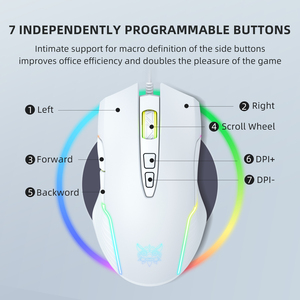 Onikuma Cw905 White Simple Wired <strong>Mouse</strong> Gaming 3600 <strong>Dpi</strong> Usb <strong>Mouse</strong> Wired Wired Computer <strong>Mouse</strong> 1200 <strong>Dpi</strong> With Rgb Led Light - Product Image 6