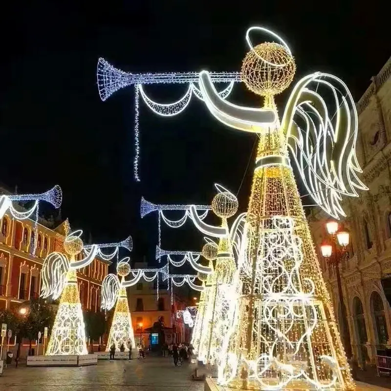 Decorazione all'aperto commerciale di natale della luce di natale principale motivo di angelo di trombettio acceso