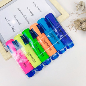 Personalizzabile 6 colori fluorescente scalpello punta pennarello obliquo pennello Clip Cap uso scuola Set di penne evidenziatore per materiale cartaceo - Product Image 6