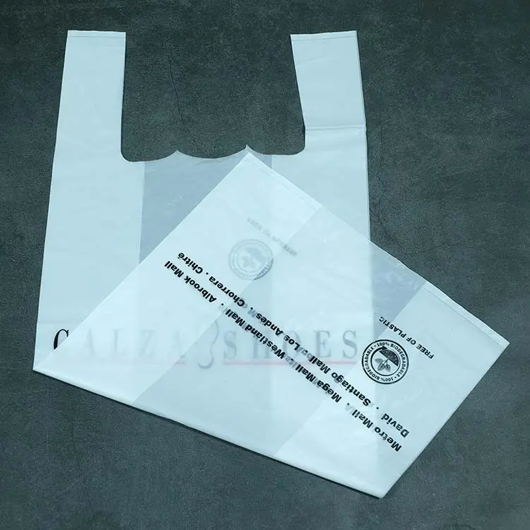 कस्टम सिंगल लेयर प्लास्टिक बैग हैंडल मुद्रित बायोडिग्रेडेबल पुनर्नवीनीकरण पॉलिएस्टर बैग लोगो प्लास्टिक पुन: प्रयोज्य शॉपिंग बैग के साथ