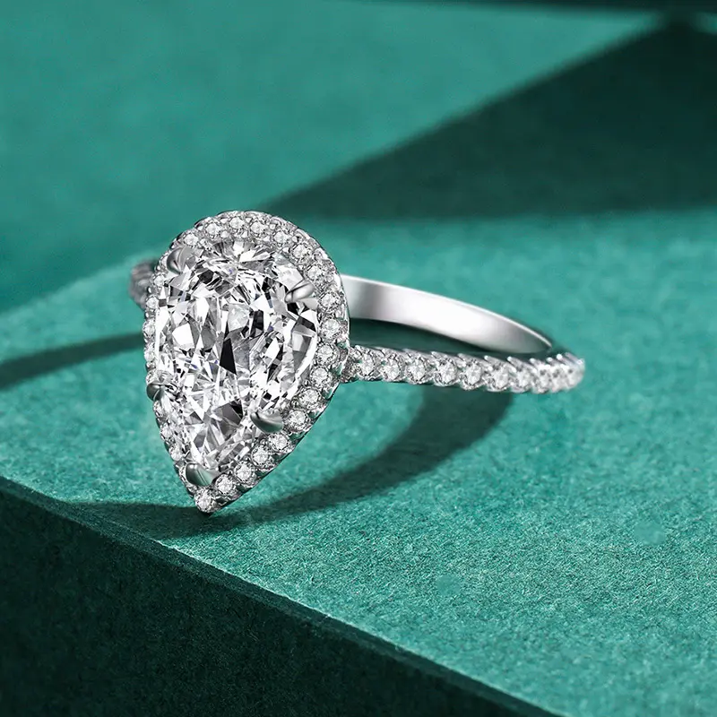 Benutzer definierte 3 Karat Bling Wasser tropfen Zirkon Verlobung Frauen Ringe Luxus Modeschmuck S925 Sterling Silber Diamantring