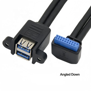 2 port Panel montaj USB 3.0 19 Pin kablo 90 derece dirsek yukarı aşağı IDE çift USB 3.0 uzatma kablosu anakart için - Product Image 2