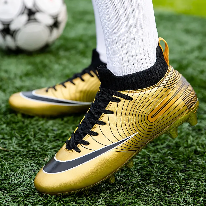 รองเท้าฟุตบอลแบบ Flying Woven รองเท้าฟุตบอล, รองเท้ากีฬาสีทองพื้นยางรองเท้าส้นเข็ม