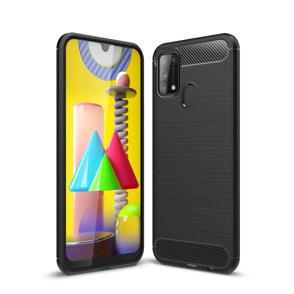 Capa de fibra de carbono, capa macia tpu para samsung galaxy m31