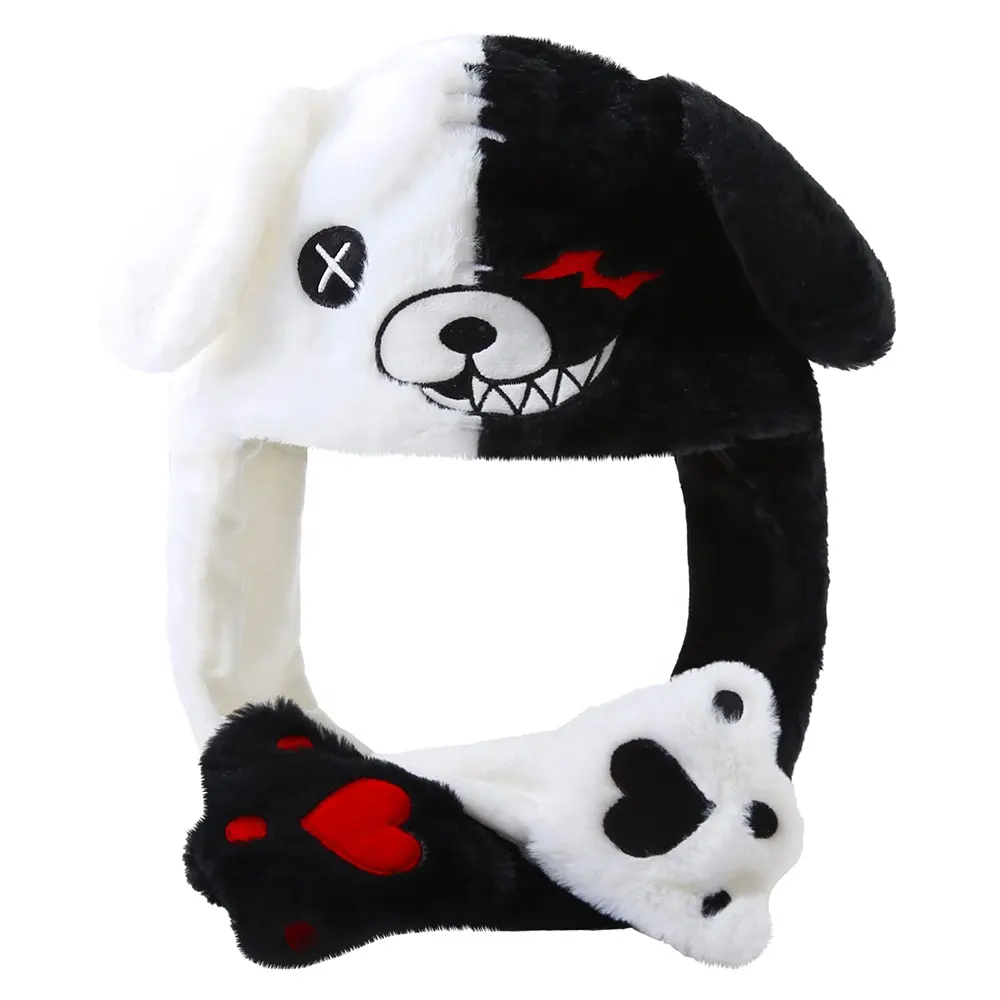 Вращающаяся шапка с медвежьими ушками, милая черно-белая шапка с лапами, прижимная шапка для прыжков с ушками