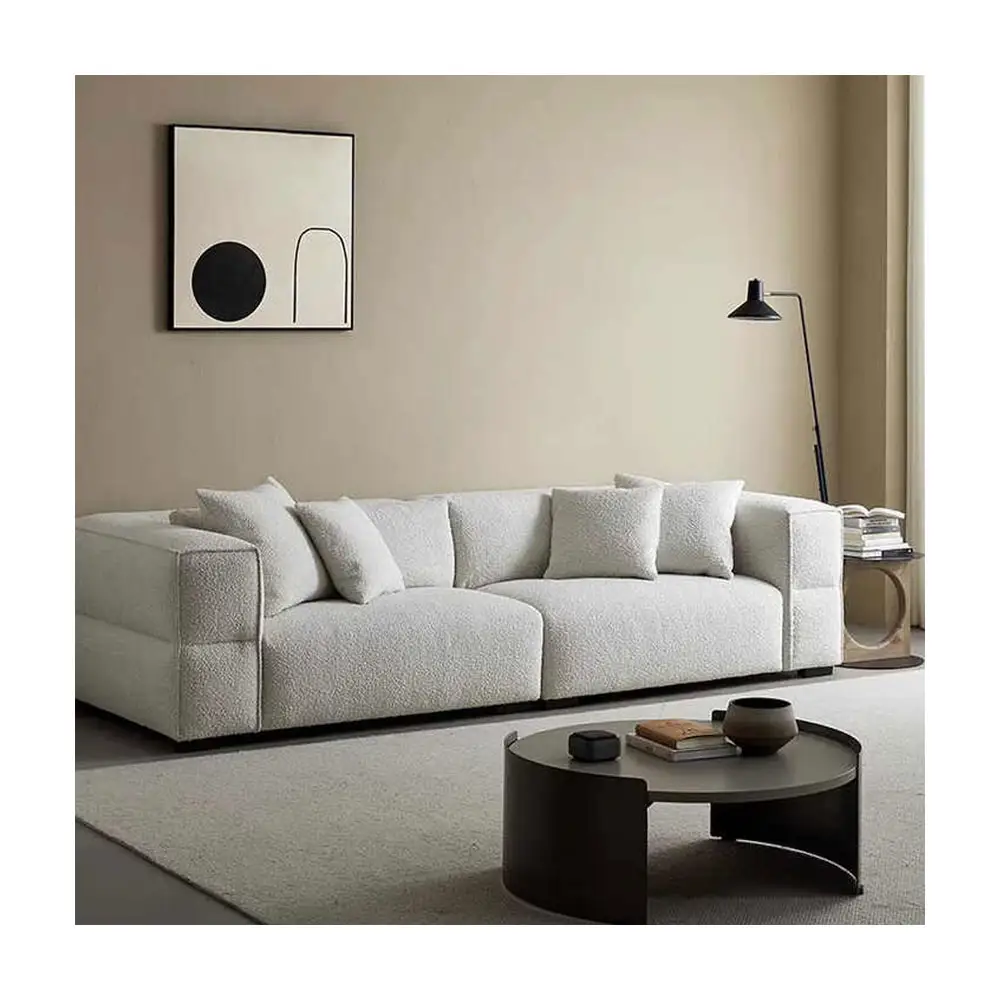 Sofá de tela Simple de lana de cordero nórdico, tres sofás de sala de estar de diseño con combinación cuadrada de cuatro asientos