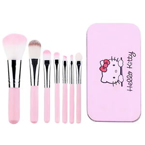 Kutuda 7 adet hello kitty küçük makyaj fırçalar ile kılıf seyahat boyutu taşınabilir siyah toz vakıf göz makyaj için fırçalar set - Product Image 6