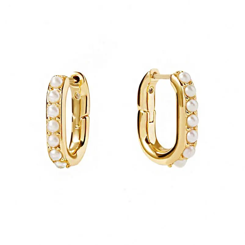 Boucles d'oreilles en forme de U avec 7 mini perles plaquées or, design de port quotidien, meilleures ventes Gemnel 925