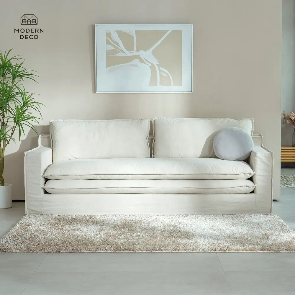 Beige Creme Leinen Enten Daunen feder Sofa Couch 3 Sitz mit feder gefüllten Kissen neue EDSF03