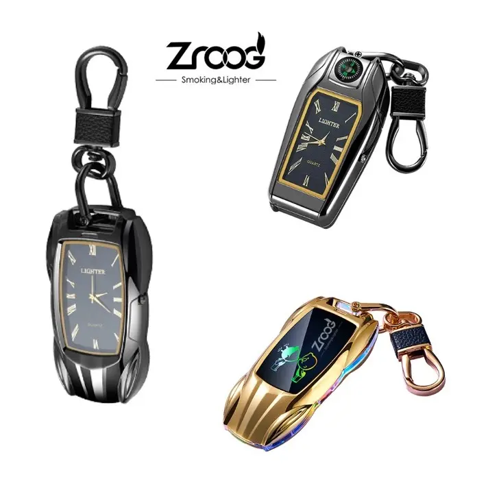 Zroog Newest Design Metal USB Rechargeable Electronic Lighter Custom Car LED Keychain Cigarette Lighter