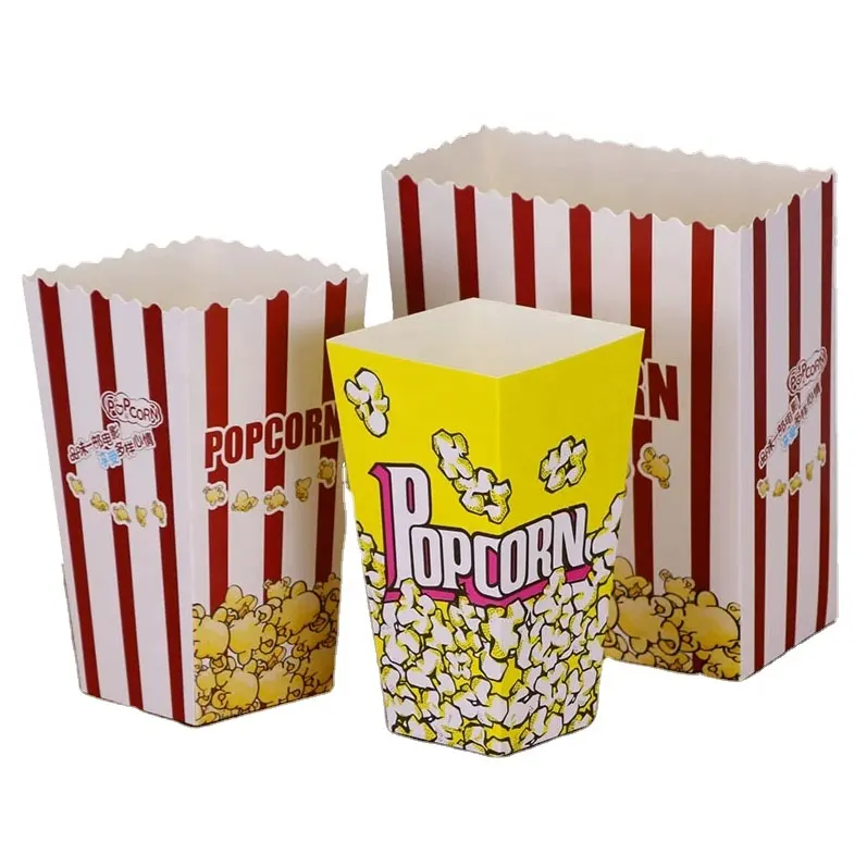 Vente en gros de boîte en papier cinema theatre snack taille personnalisée réutilisable de qualité alimentaire tasses à pop-corn Halloween seau à pop-corn jetable