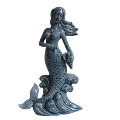Estatueta sereia pintada cerâmica miniatura