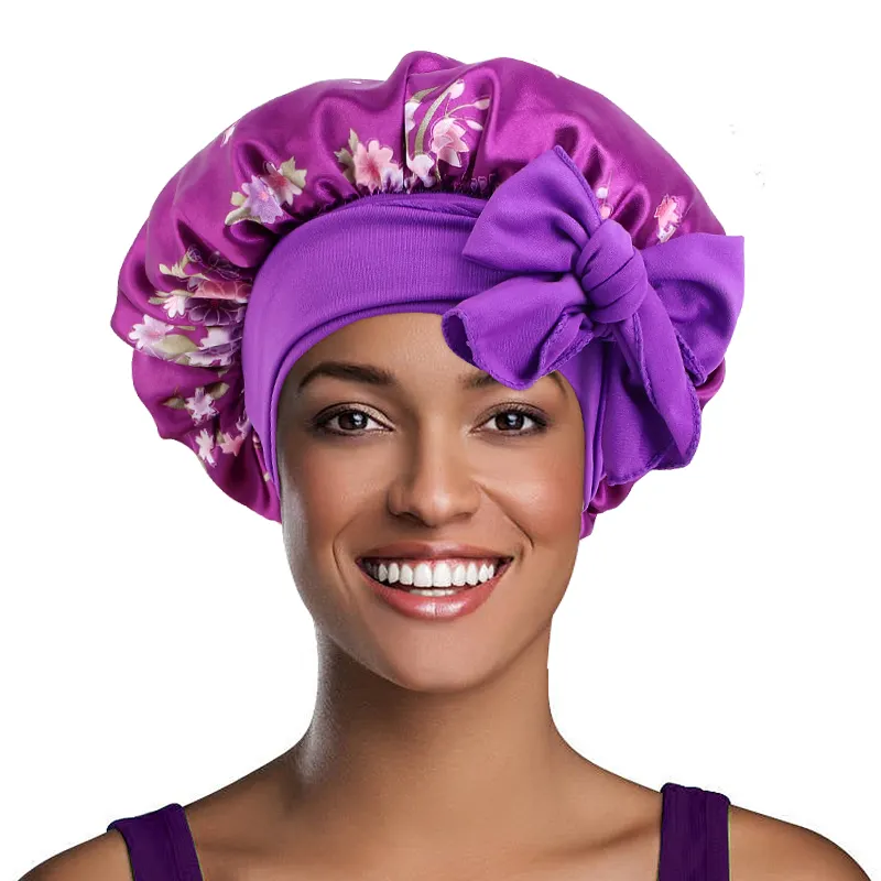 Gorro de dormir de tamaño Normal para mujer, con estampado Floral, cintas para el pelo, bandana de satén con banda para atar