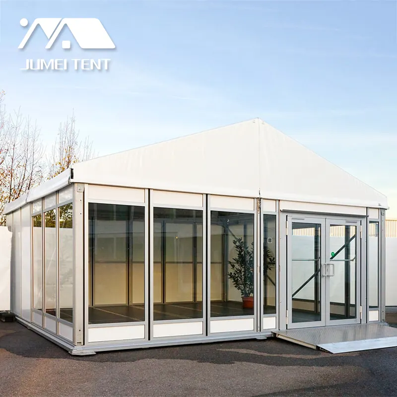 20m एल्यूमिनियम फ्रेम कट्टर छत बड़ा बिक्री के लिए तम्बू सफेद Arcum मार्की कांच के दरवाजे के साथ