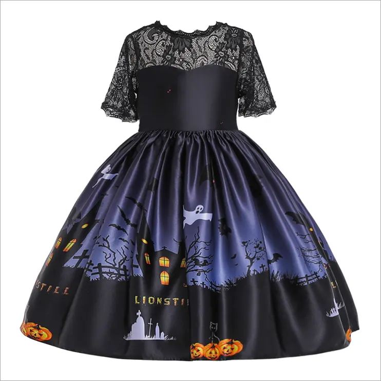 Nuovo cartone stampato digitale per bambini vestito da principessa costumi di Halloween HPSC-0054