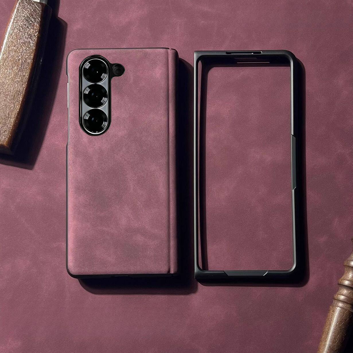 Magenta Sheep Suede Leather Magnetic Hinge + Hollow Front Frame