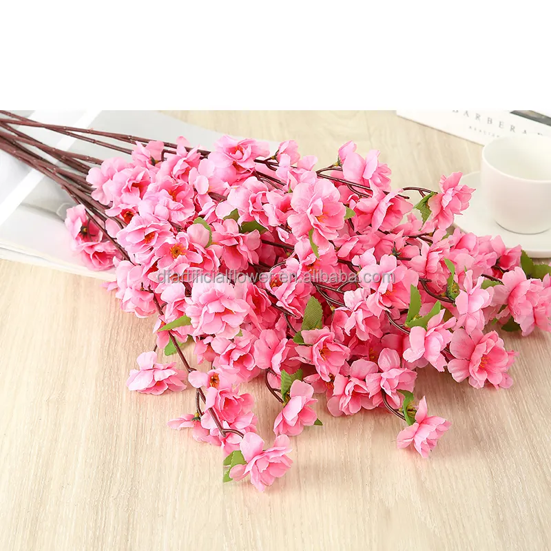 H94 Bruiloft Tafel Centerpieces Roze Kunstmatige Promotionele 63Cm Korte Tak Kleine 3 Takken Peach Cherry Blossom Bloem