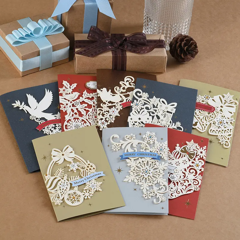 Baskı kartpostal Oem lüks tebrik kartları fabrika özelleştirmek tatil hediyeler için toptan özel baskı noel hediyesi