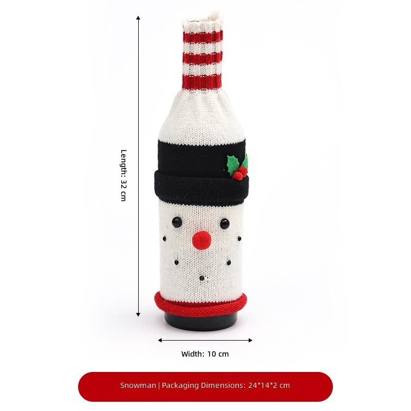 Cache-bouteille de vin de Noël blanc - Bonhomme de neige