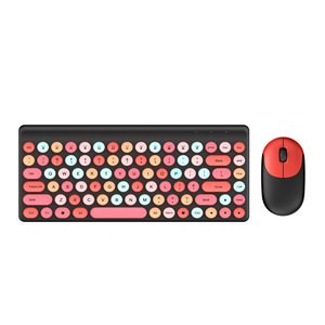 Lipstick Color 86 Keys Retro Round <strong>Wireless</strong> <strong>Keyboard</strong> and <strong>Mouse</strong> Set Punk Portable Gaming Typewriter <strong>Keyboards</strong> and <strong>Mouse</strong> <strong>Combos</strong> - Product Image 2